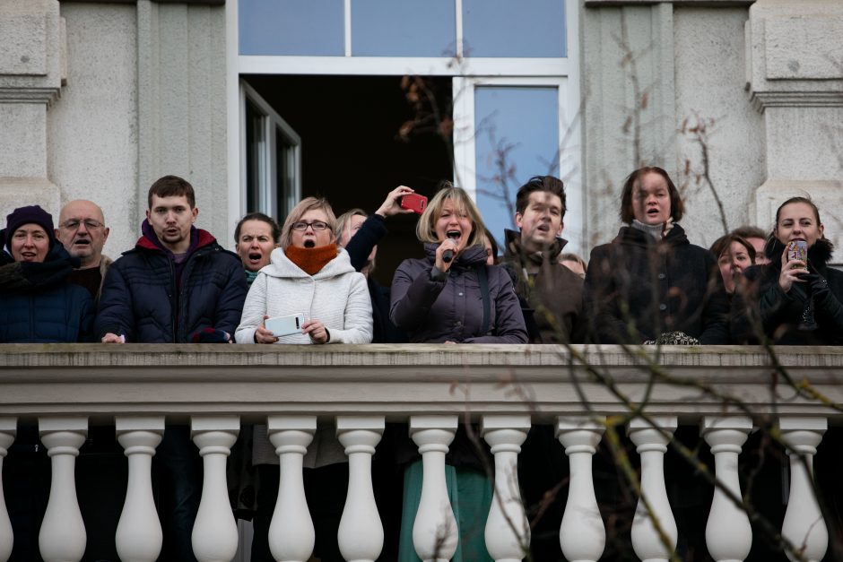 Muzikos akademijos dėstytojai protesto akciją dėl algų pradėjo šauksmu