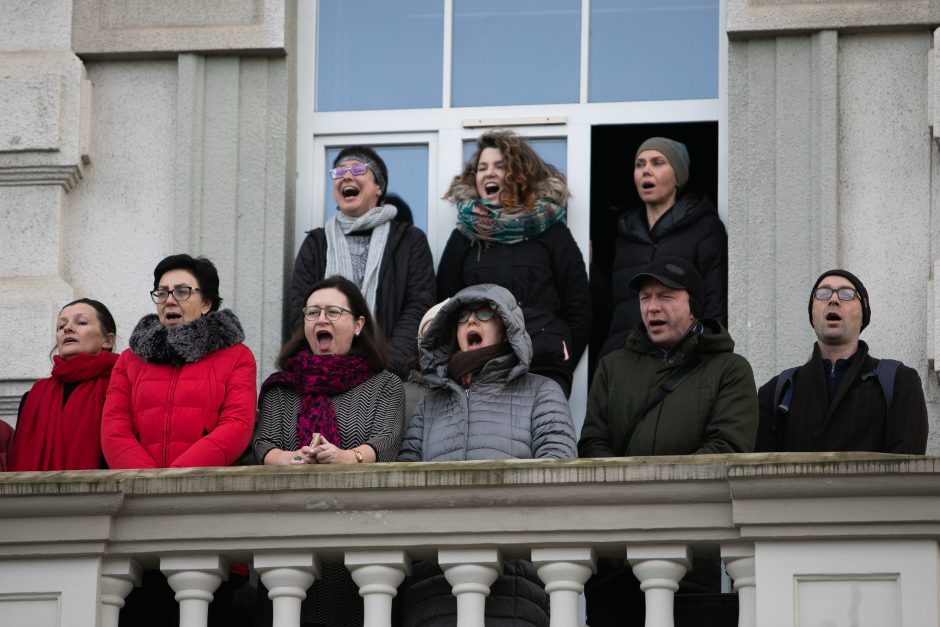 Muzikos akademijos dėstytojai protesto akciją dėl algų pradėjo šauksmu