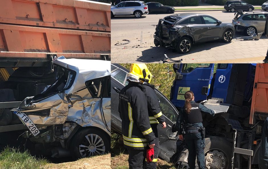 Vilniuje sunkvežimis sutraiškė stovėjusius automobilius