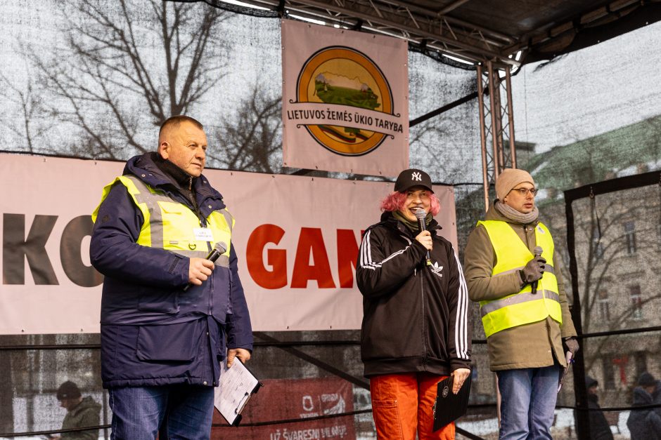 Žemdirbių protestas: skambūs šūkiai, „nubaubtas“ ministras, gaudžiantys traktorių signalai 