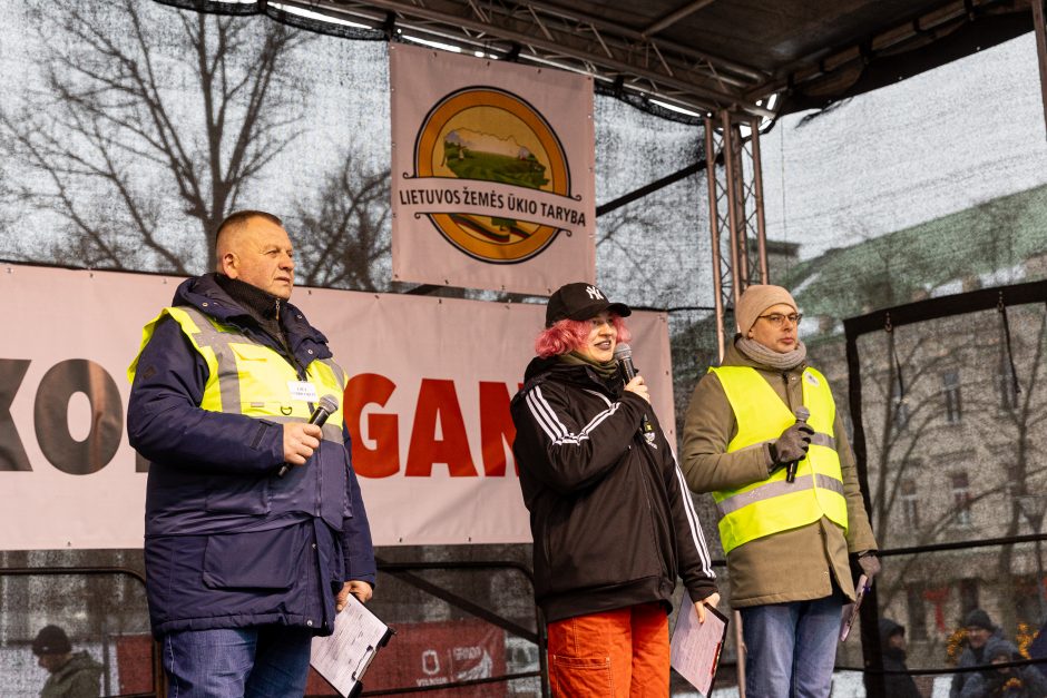 Žemdirbių protestas: skambūs šūkiai, „nubaubtas“ ministras, gaudžiantys traktorių signalai 