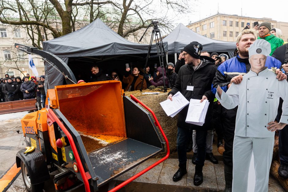 Žemdirbių protestas: skambūs šūkiai, „nubaubtas“ ministras, gaudžiantys traktorių signalai 