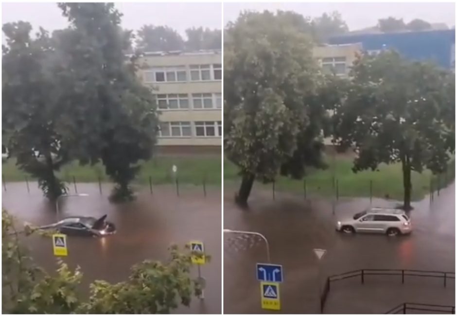 Stichinė liūtis: Tauragės gatvės virto ežerais, skęsta automobiliai