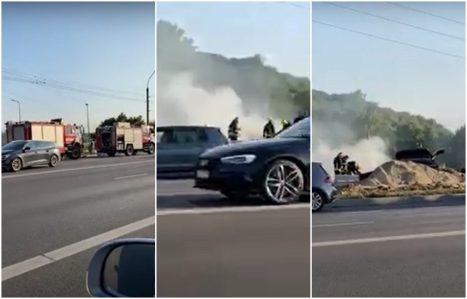 Prie Varnių tilto užsiliepsnojo „Mercedes-Benz“ automobilis