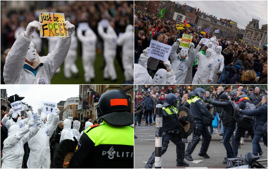 Amsterdame vėl surengtas protestas prieš koronaviruso priemones