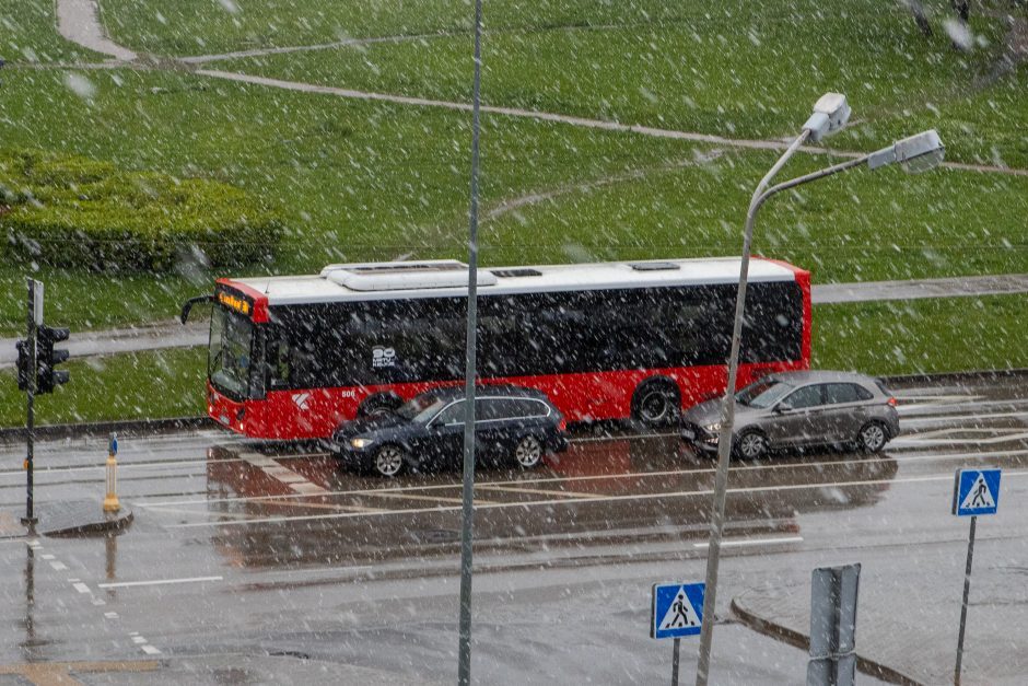 Žiemiškas pirmadienis: nuo kelio slydo automobiliai, virto medžiai 