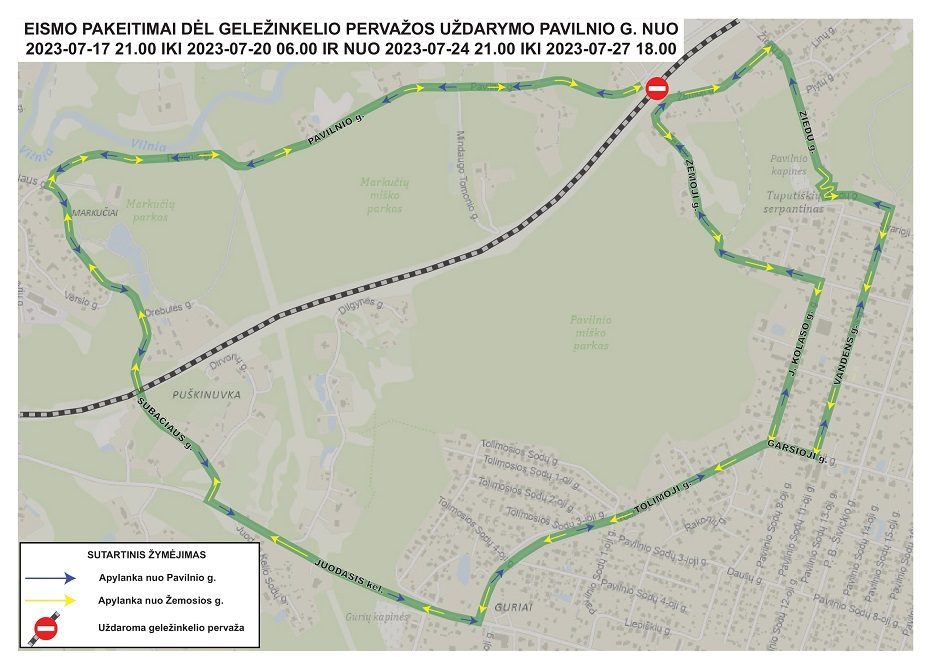Primena: remonto darbams sostinėje uždaroma geležinkelio pervaža Pavilnyje