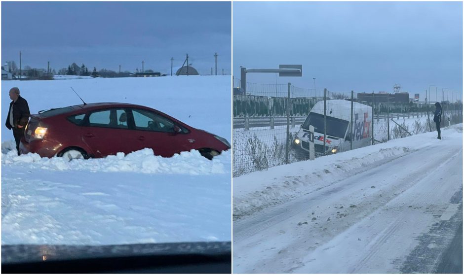 Žiemos išbandymus atlaiko ne visi vairuotojai – vienas po kito lekia nuo kelio