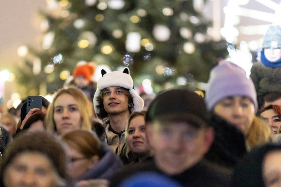 Šiauliuose šviečia Kalėdos: įžiebta miesto simboliais padabinta eglė