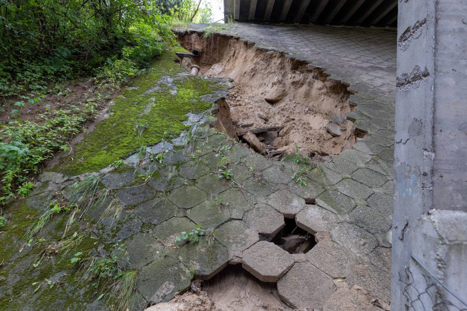 Liūtis dalį Kauno pavertė Venecija: nuplautas tilto šlaitas, Šilainiuose išstumti šulinių dangčiai