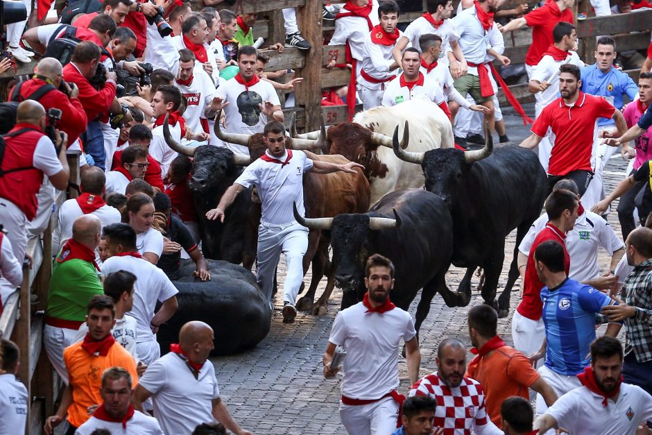 Per šių metų bulių bėgimus Pamplonoje nukentėjo iš viso 31 žmogus