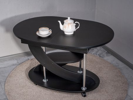 Skelbimas - Išskleidžiamas žurnalinis staliukas, juodas stalas, prailginamas kavos