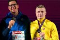 Varžovai: 2022-aisiais Mykolas Alekna iškovojo Europos auksą, K. Čehas (kairėje) – sidabrą, šiemet jiems taip pat įteikti skirtingų spalvų medaliai.