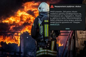 Vėl gaisras Kauno rajone: antrą kartą per pusantros paros degė tas pats medienos gaminių sandėlis 